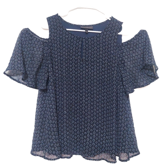 Lane Bryant Navy Cold Shoulder Blouse - Picture 1 of 5
